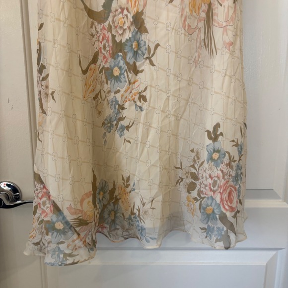 Lauren Ralph Lauren Silk Floral Midi Cream Cowl Neck Summer Sun Dress 12 L - Picture 11 of 12